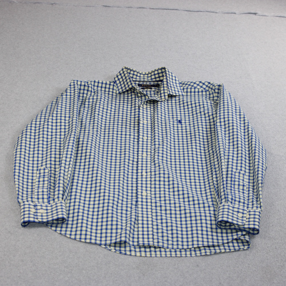 Polo Ralph Lauren Shirt Mens Large Blue Yellow Check Non Iron Office Heritage
